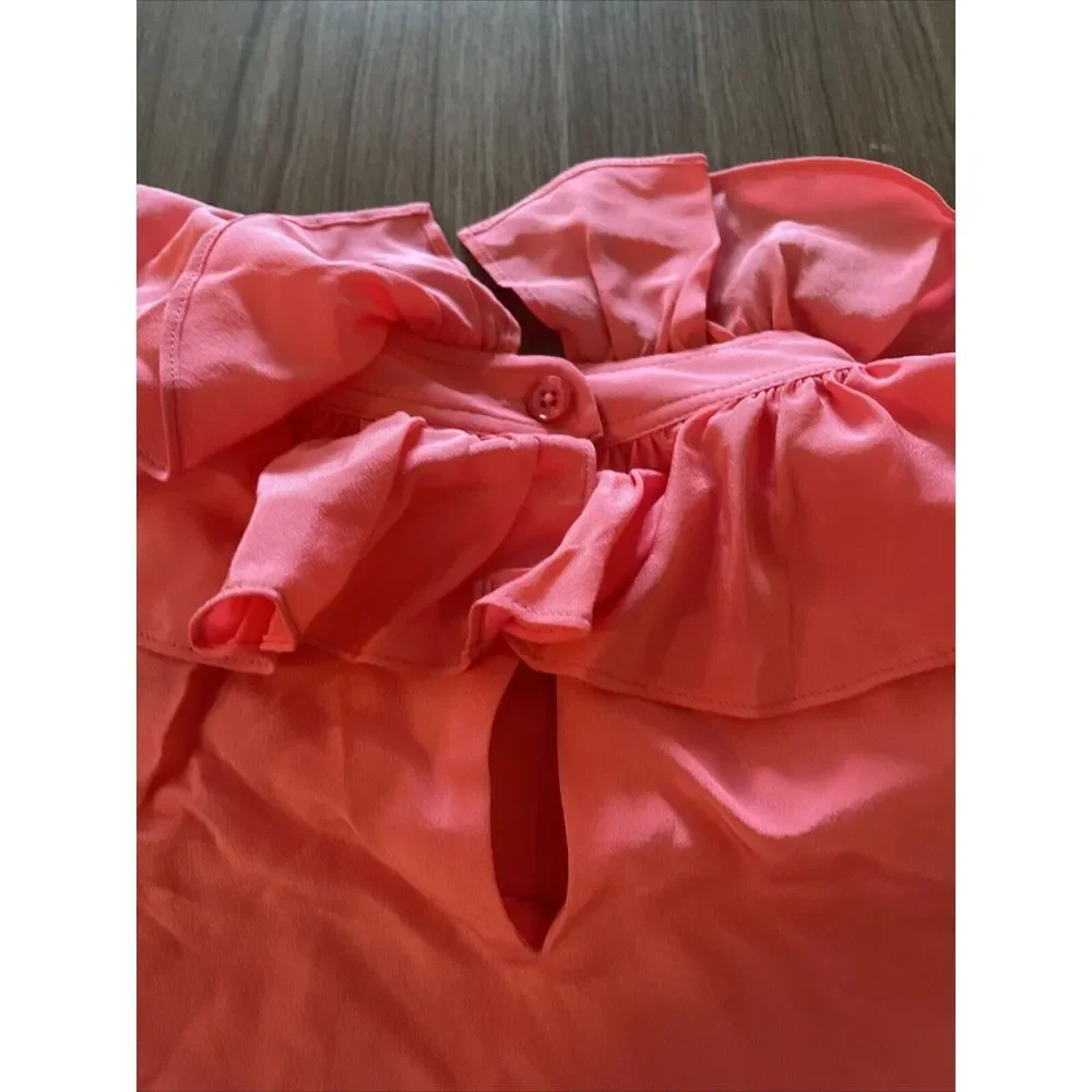 Tory‎ Burch Ruffle Blouse Size 0 All Silk Vivid Pink 650